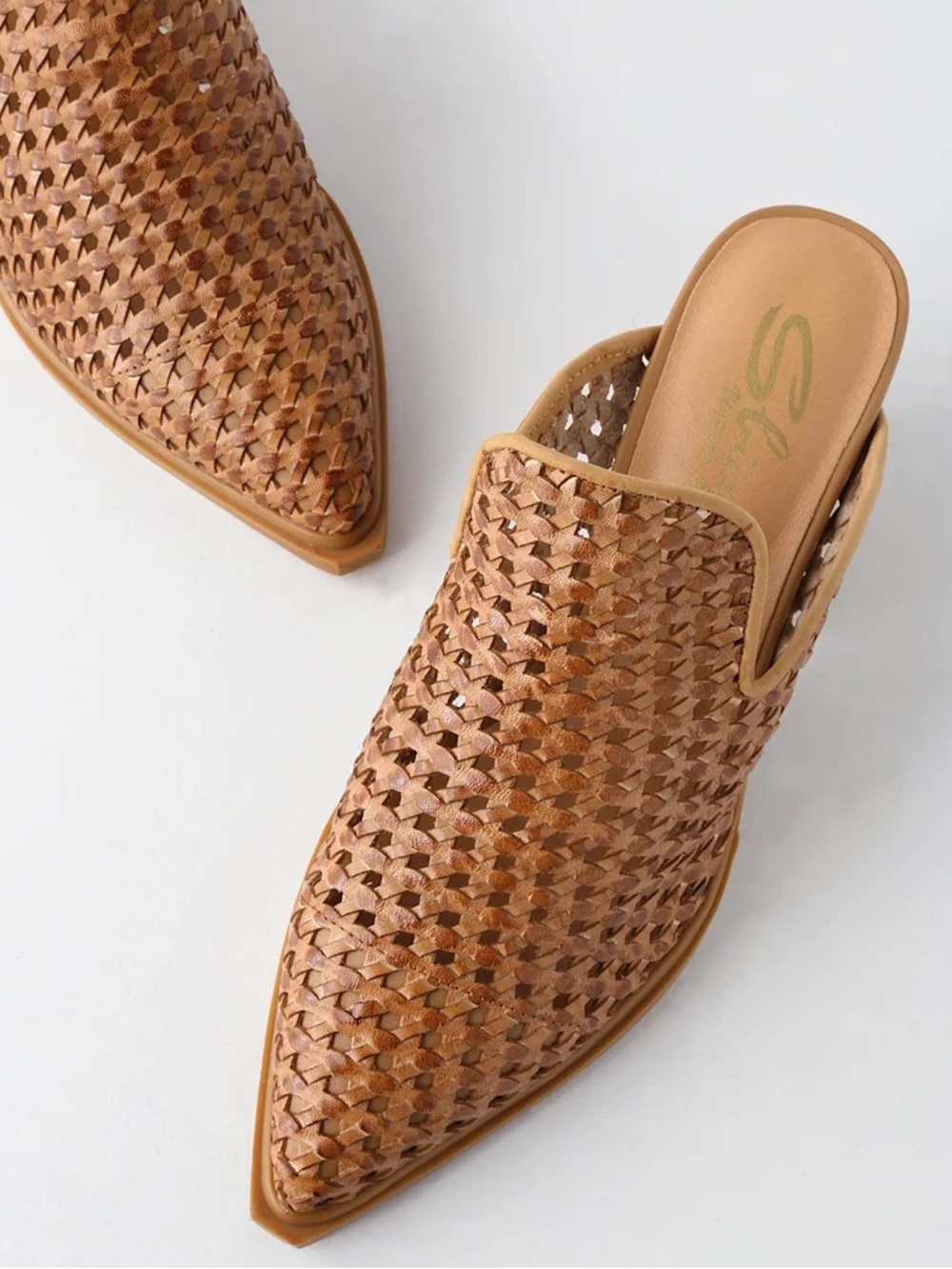 Sbicca Mansion Tan Leather Woven Mules